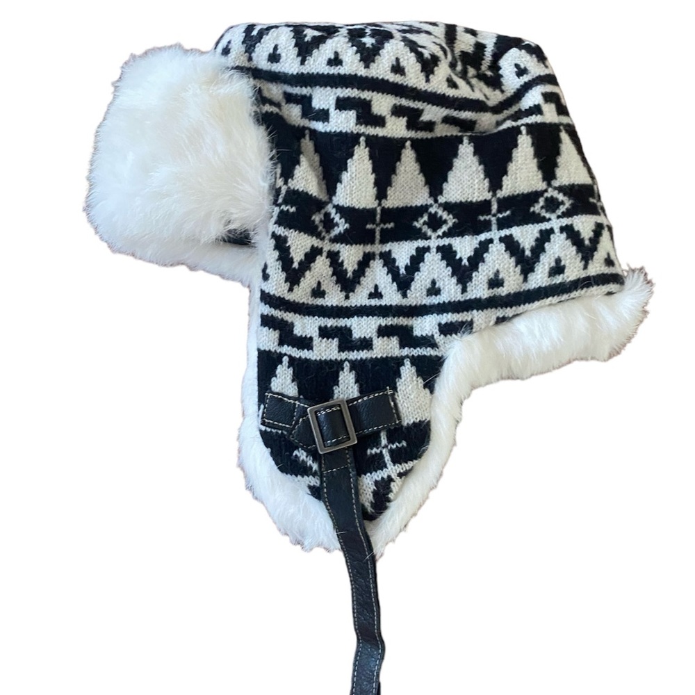 Nathaniel Cole 1934 Black & White Wool Crown Cap Aviator Rabbit Trapper Hat